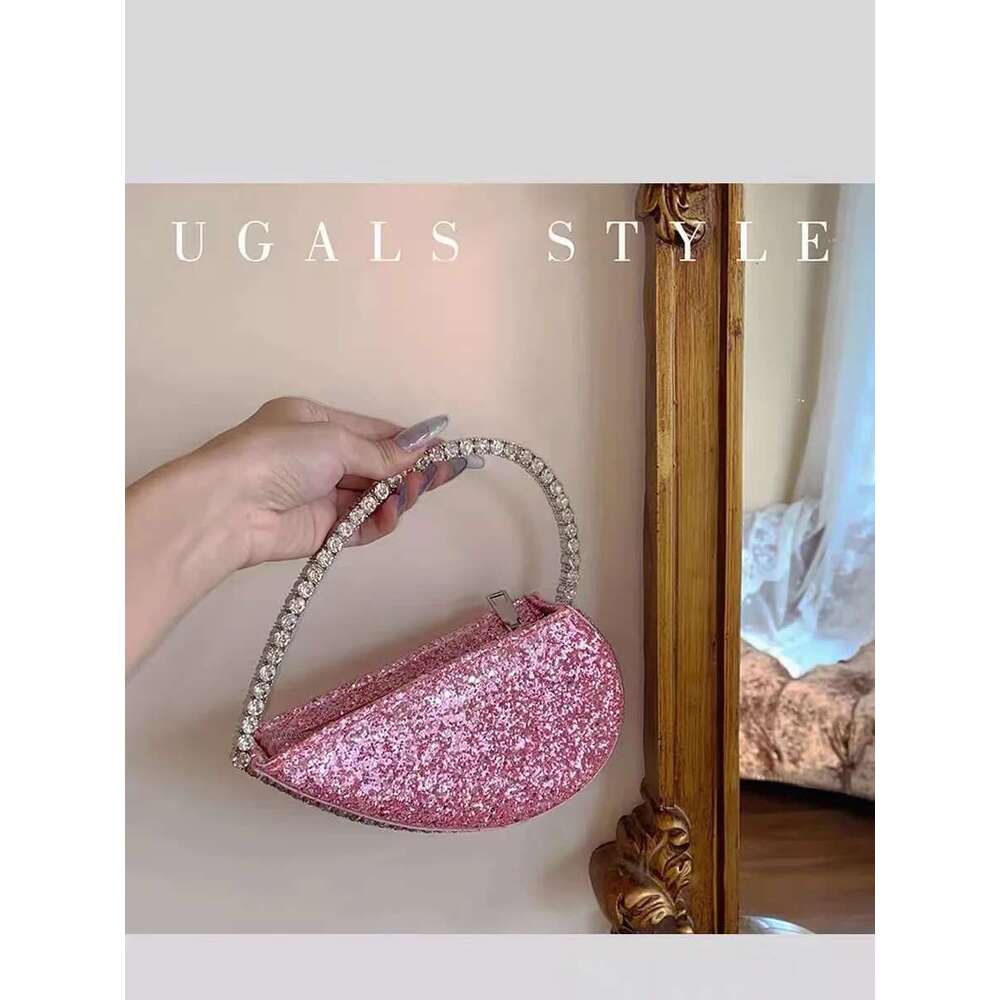 Glitter Sequins Heart Shaped Metal Handle Women Handbag Crystal Shiny Dias Evening Bag Wedding Party Clutch Purse