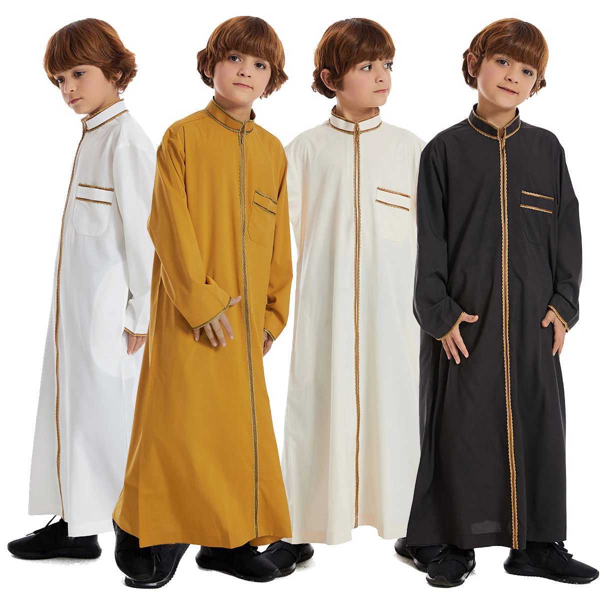 Islamic Boys Kids Stand Collar Long Sleeve Jubba Thobe Saudi Arabic Robe Muslim Dress Abaya Ramadan Kaftan Djellaba Dishdasha X250514