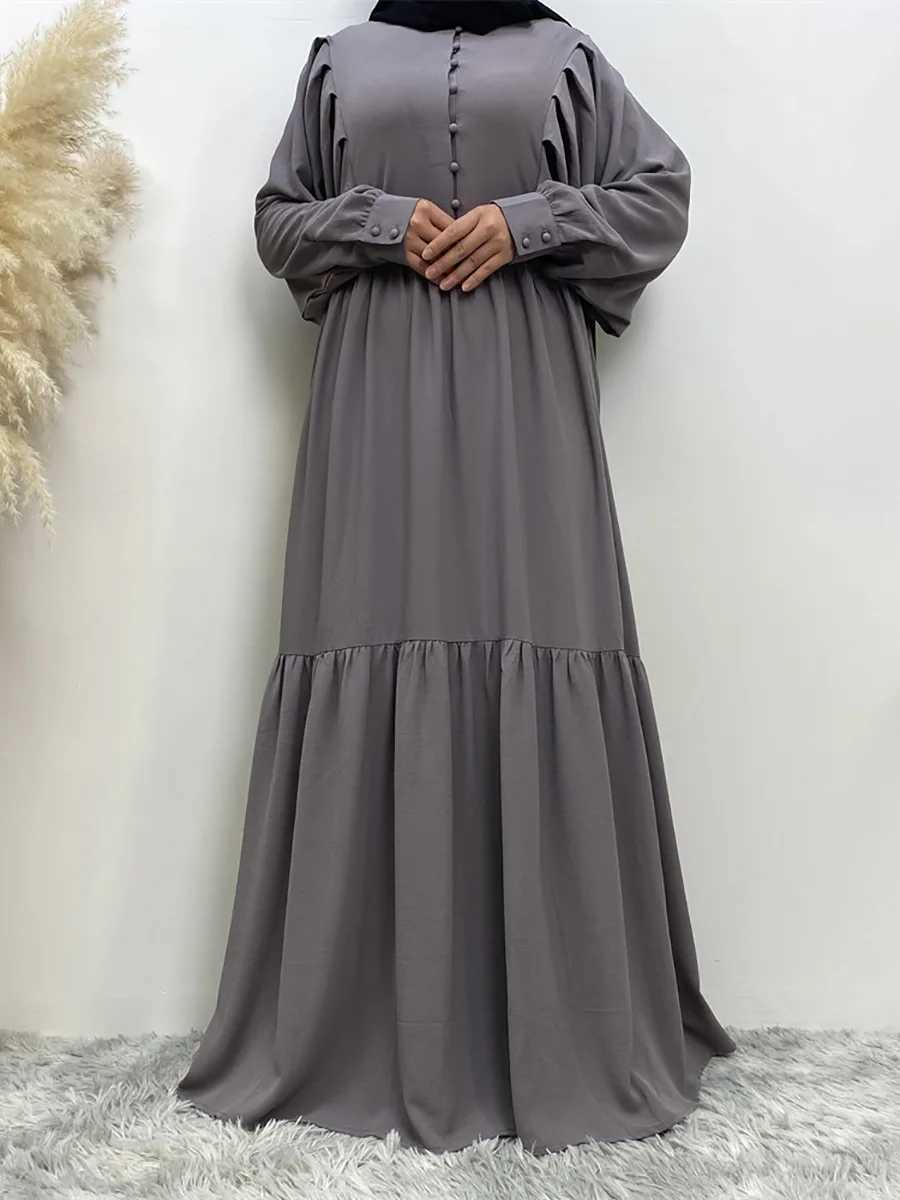 Muslim Middle Eastern Womens Abaya Loose Style Chiffon Long dress Solid Color Islamic Clothing Dubai Turkey Loose A-line button X250514