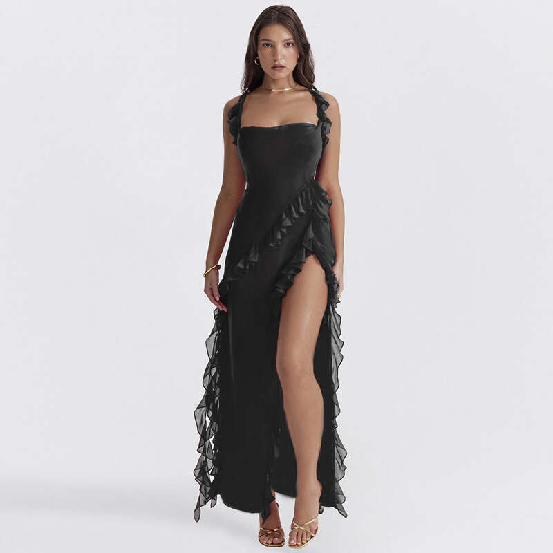 Women Clothes Dress Summer New Style Fashionable And Sexy Mushroom Edge Splicing Temperament Split Dress KQ