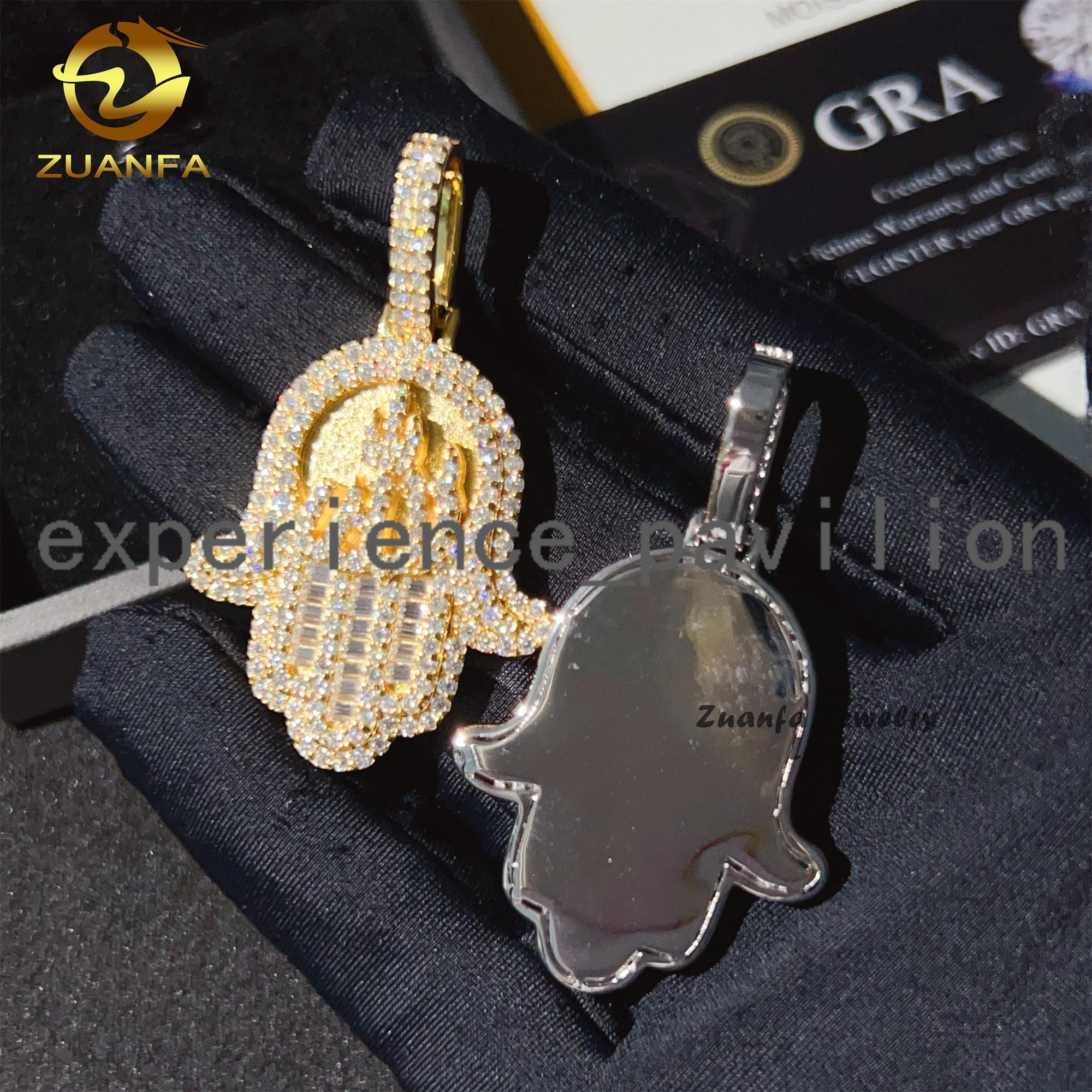 Wholesale Price Hip Hop Jewelry GAR Certificate Iced Out Custom Silver 925 Moissanite Hamsa Pendant for Men