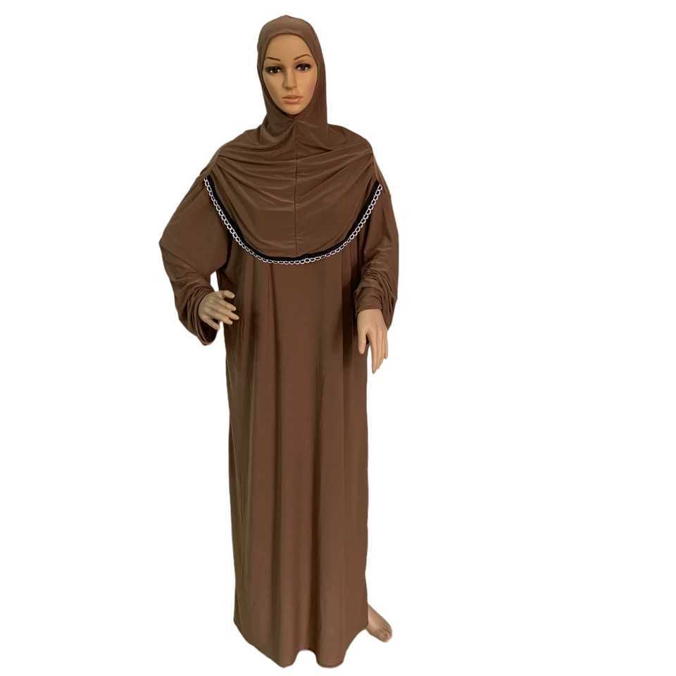 H118 Fr size muslim dress with attached hijab pray khimar kaftan burqa abaya robe hijab middle east clothing X250514