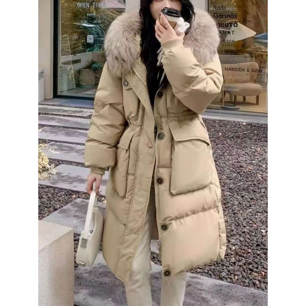 Women Waterproof Winter Long Puffer Jacket 2024 Real Raccoon Fur Hooded Duck Down Coat Female Rain Feather Parkas