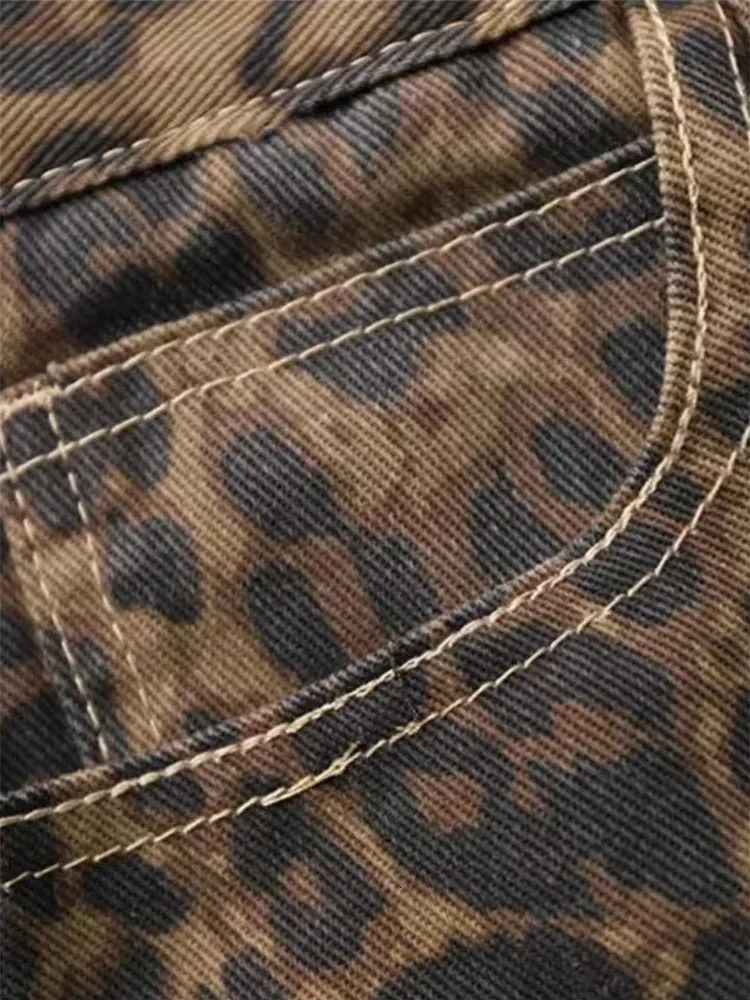 Tan Leopard Jeans Women Denim Pants Female Oversize Wide Leg Trousers Streetwear Hip Hop Vintage Clothes Loose Casual 250513