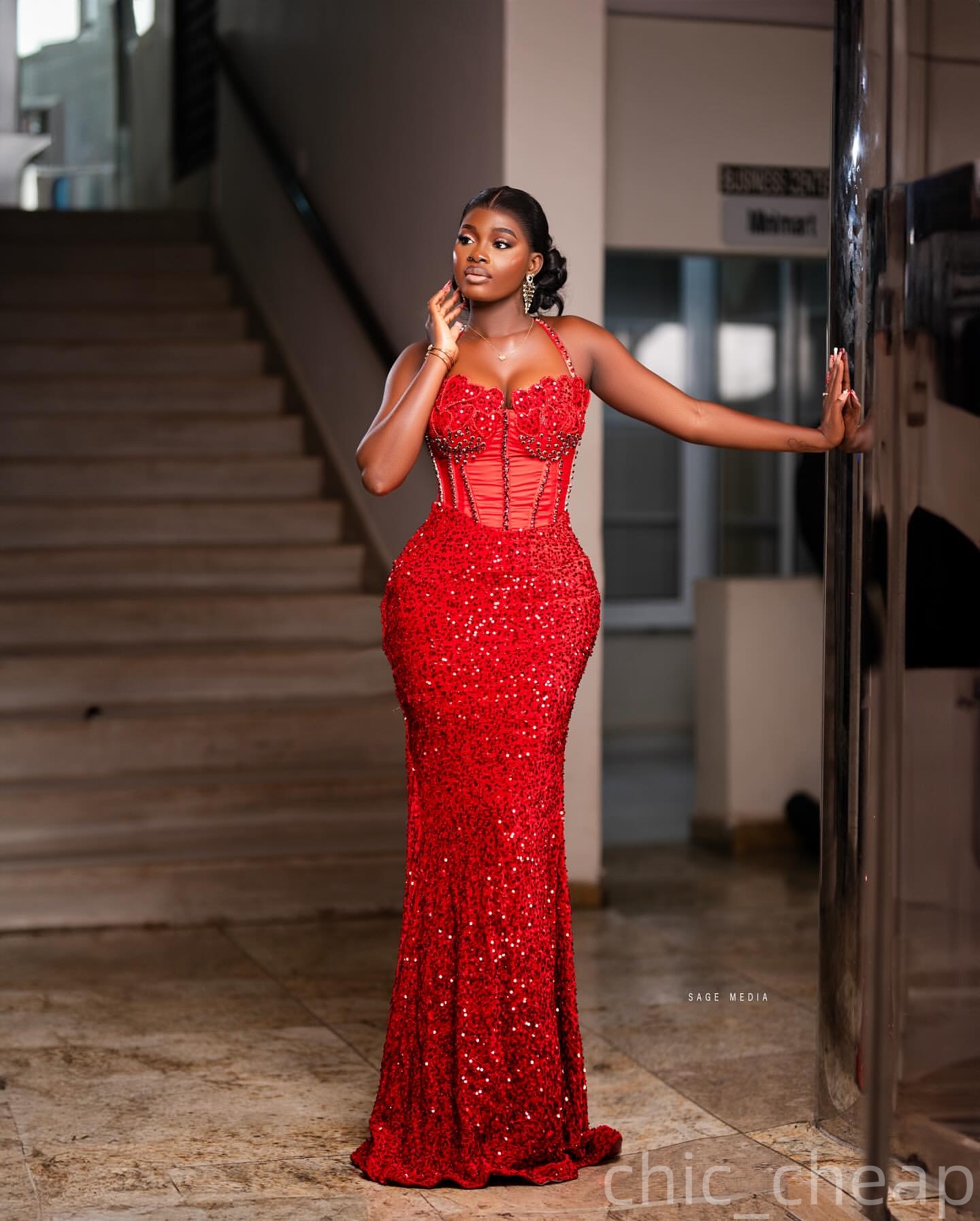Red Mermaid Plus Size Prom Dresses 2025 Halter Beaded Sequined Evening Formal Party Second Birthday Engagement Gowns Dress For Special Occasions ZJ485