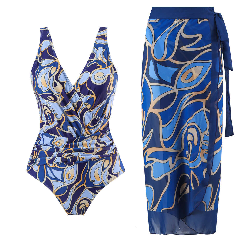 European and American one-piece women's conservative chiffon skirt two-piece swimsuit set 2025 temperament versatile new trendy clothing ins