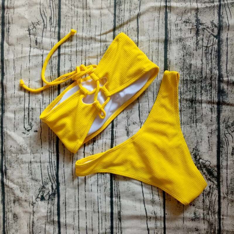 Solid Brazillian Swimsuit Women Bikini Set Sexy Off Shoulder Swimwear Female Swimming Biquini Maillot De Bain Femme