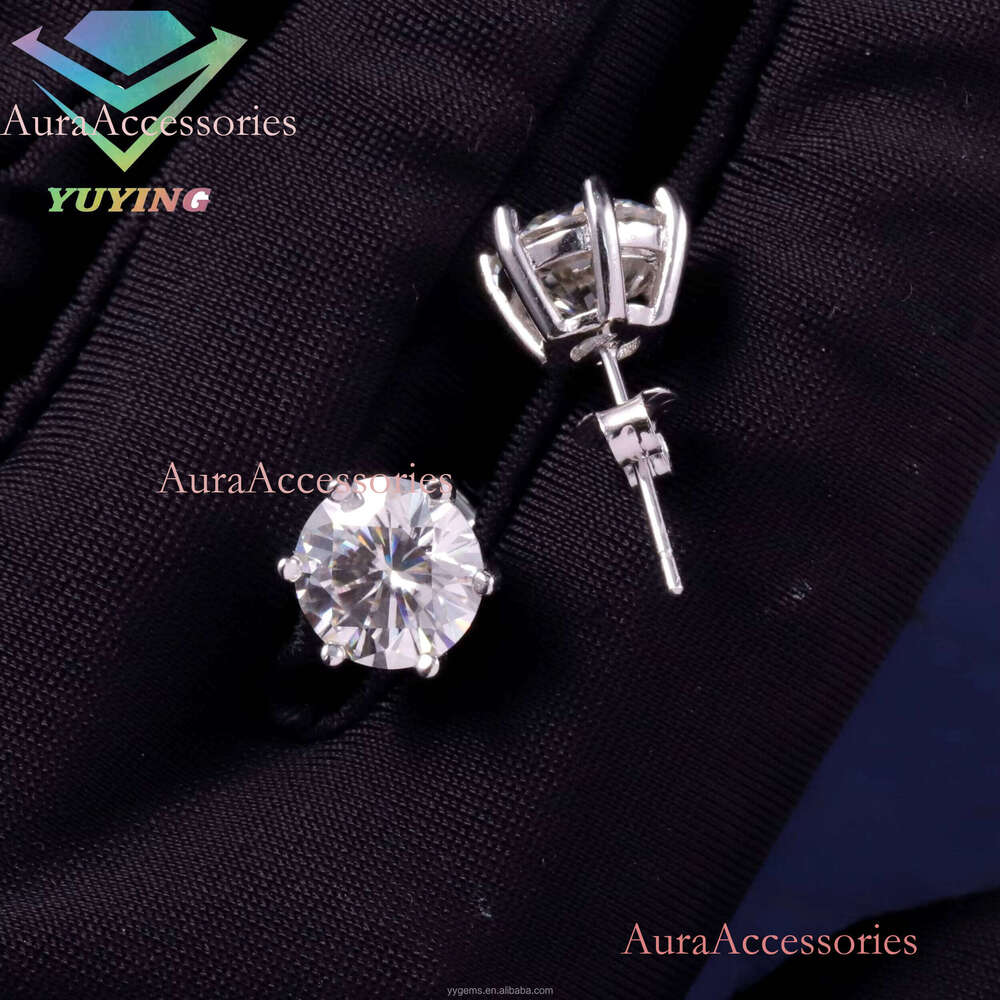 RTS Classic 6 Prongs Mossanite for Men Women Sterling Sier 0.5ct-2ct VVS Moissanite Dia Stud Earrings