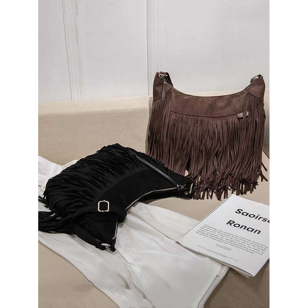 Retro Fashion Women's Tassel Crossbody High Qualitypu Leather Solid Color Large Capacity Handbag Outdoor Travel Shoulder Bag