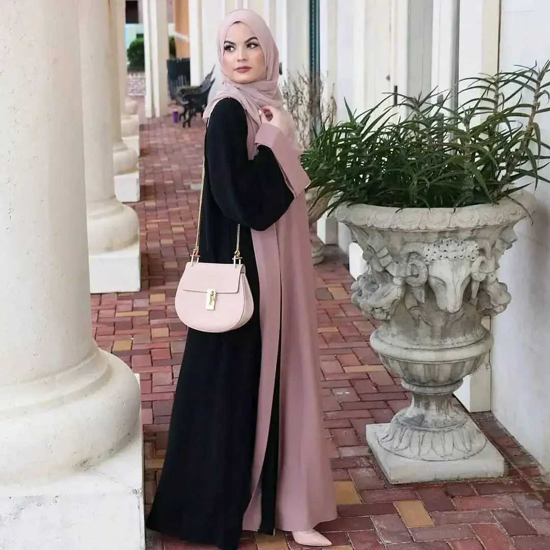 Fashionable Muslim Abaya Cardigan Spliced Two-Piece Suit Dress Long Kaftan Womens Fashion Chinese Mainland Origin X250514