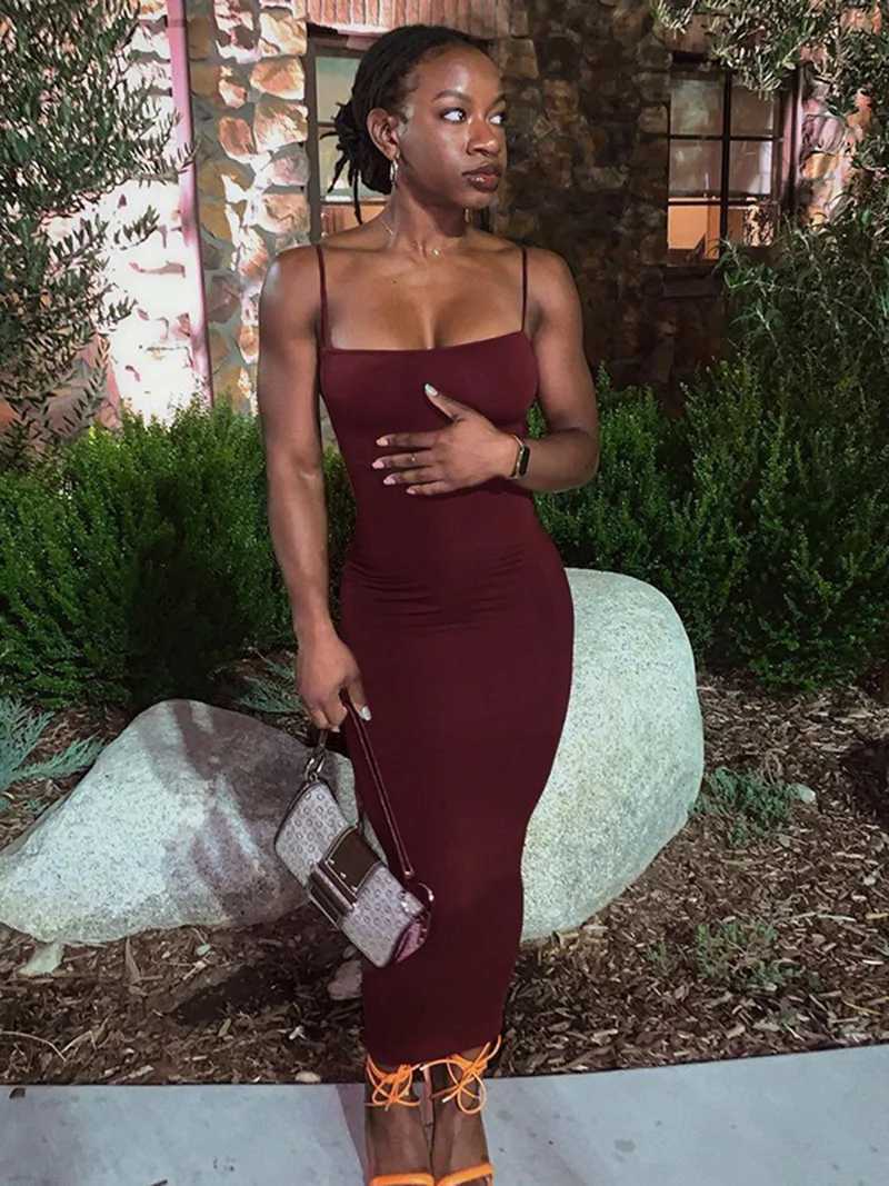Women Casual Summer Spaghetti Strap Bodycon Dress Fashion Solid Color Sleeveless Backless Slim Fit Sling Long DressXJ250514