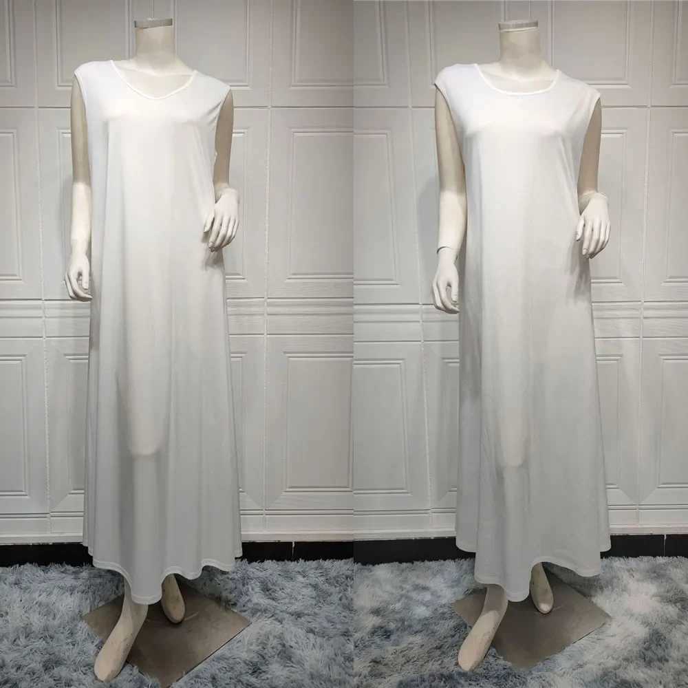 Ramadan Underdress Muslim Abayas For Modest White Casual Women All Match Slveless Maxi Dress Turkey Kimono Robe Arab Clothing X250514