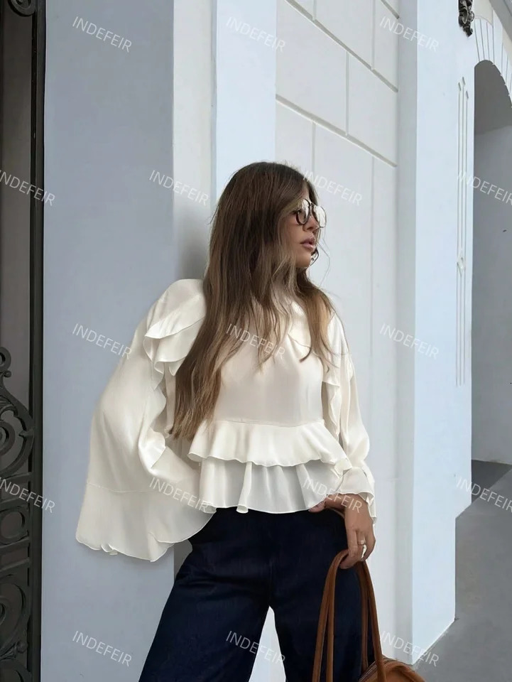 Indefeir Womens Spring and Summer Layered Decorative Shirt Tops 250514