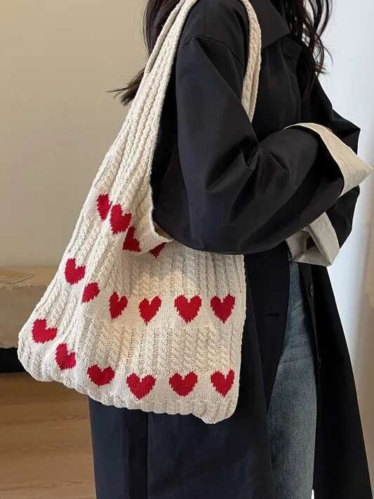 Designer Bag 2025 New Knitted Heart-Shaped Tote Fresh, Simple And Fashionable Woven Bag, Personalized Single-Shoulder Bag Luxury Bag