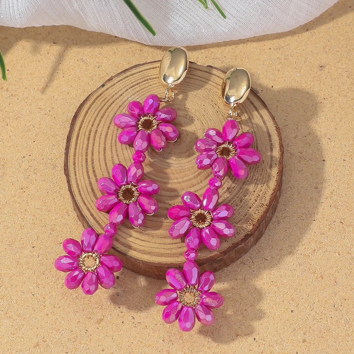Delicate Sweet Flower Crystal Beads Drop Earrings for Women Girls Bohemian Multicolor Handmade Long Earrings Summer Jewelry Gift 250514
