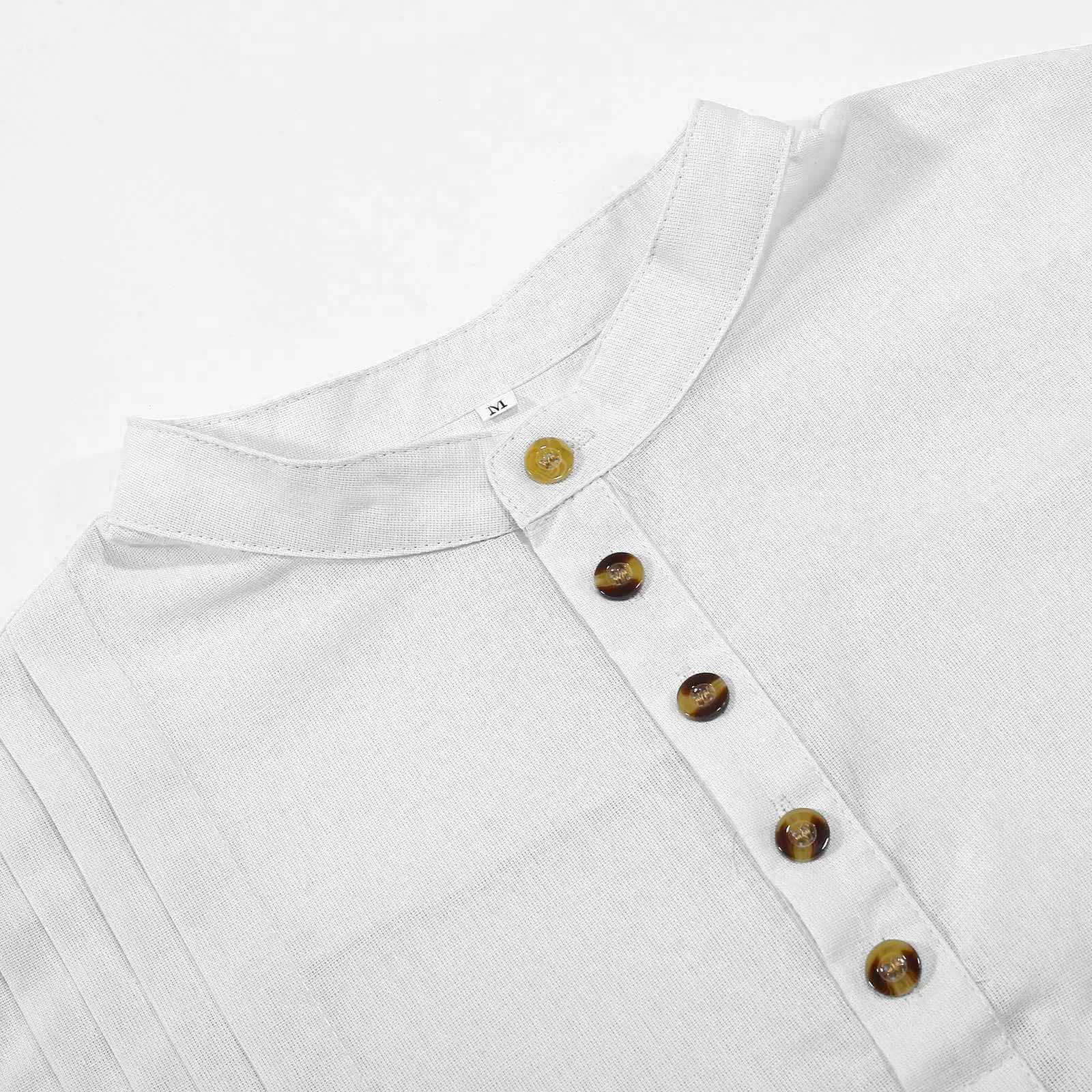 MenS Buttoned Cotton Linen Shirt Muslim Robe Kurtas For Men Muslim Shirt Stand Collar Long Sleeve Islamic Arab Kaftan Punjabi X250514
