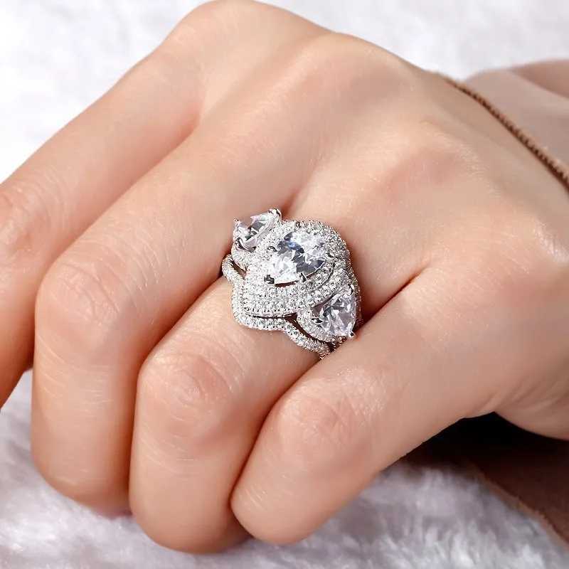 925 Sterling Silver Cubic Zirconia 3Pcs Set Rings Women for Wedding Engagement Party Luxury Train Silver Female JewelryXJ250514