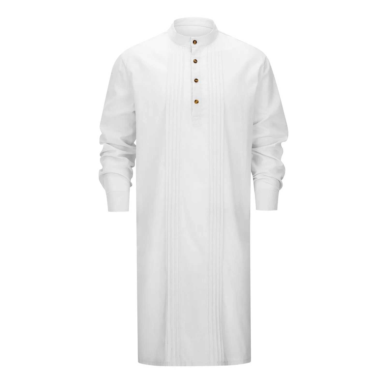 2025 Mens Cotton Linen Shirt Muslim Button Robe Kurtas For Men Muslim Shirt Stand Collar Long Sleeve Islamic Arab Kaftan Robes X250514