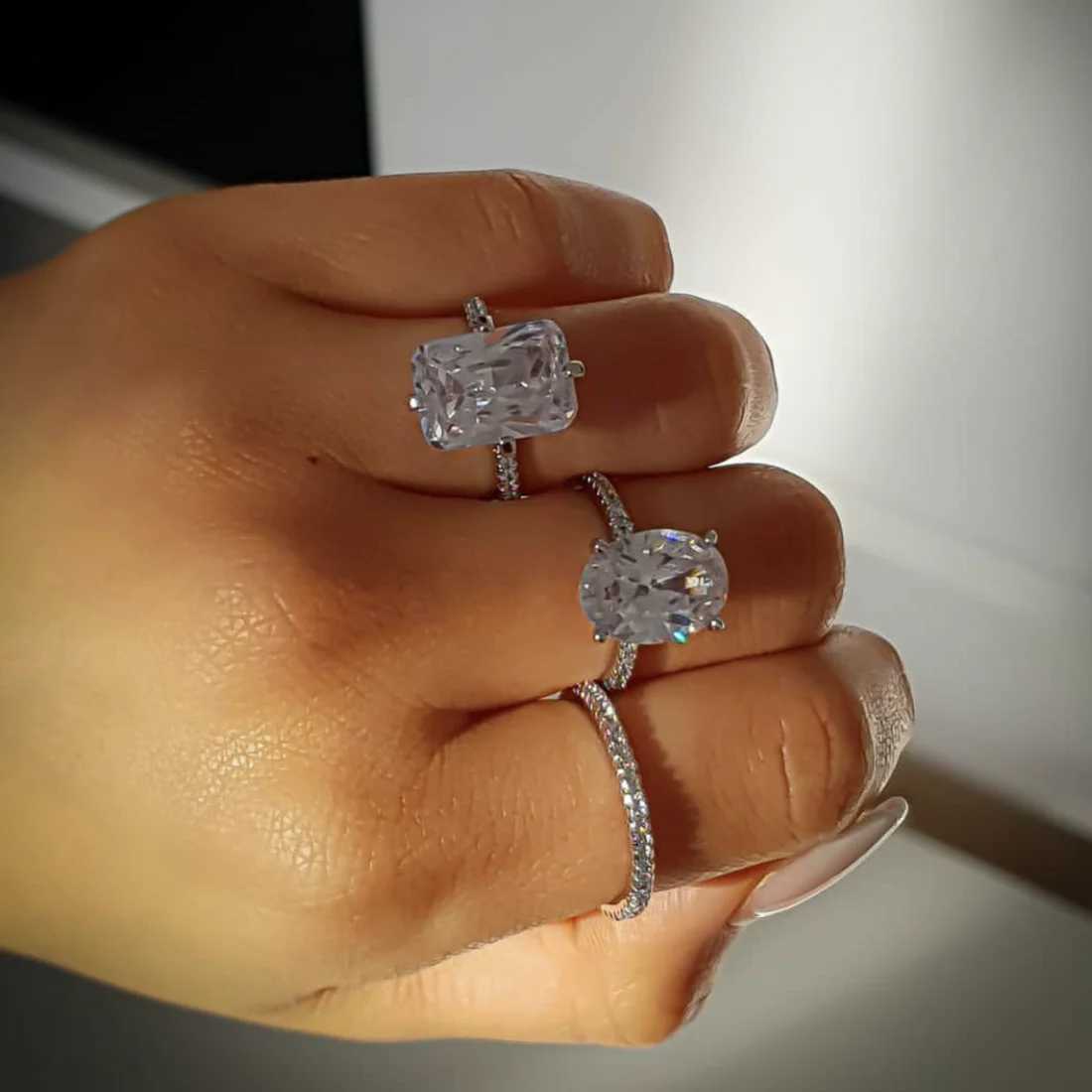 Luxury 925 Sterling SILVER Oval Square Simulated Diamond Rings Finger For Cocktail ENGAGEMENT WEDDING Women JEWELRYXJ250514