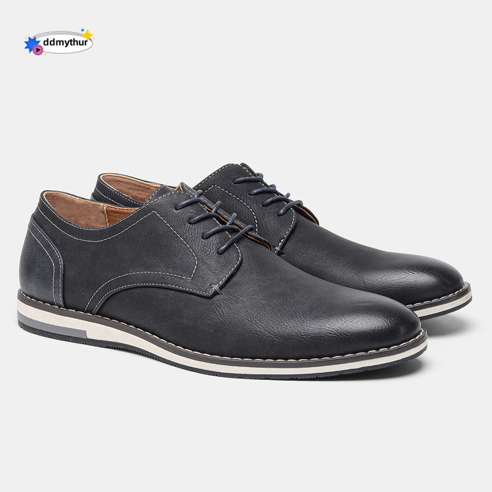 Large Single Colored Breathable Men's Comfortable Casual Leather Shoes ddmythur