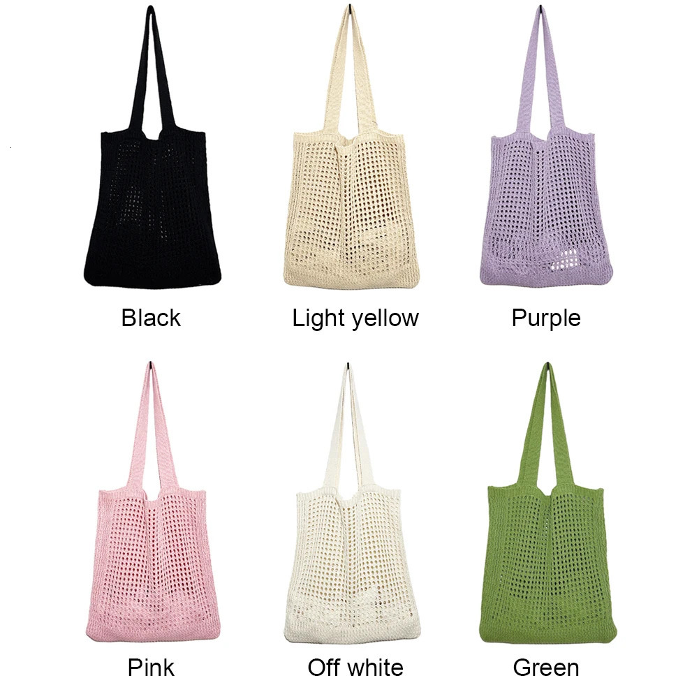 Women Hollow Knitted Shoulder Bag Simple Crochet Tote ner Shopper Handbags 250514