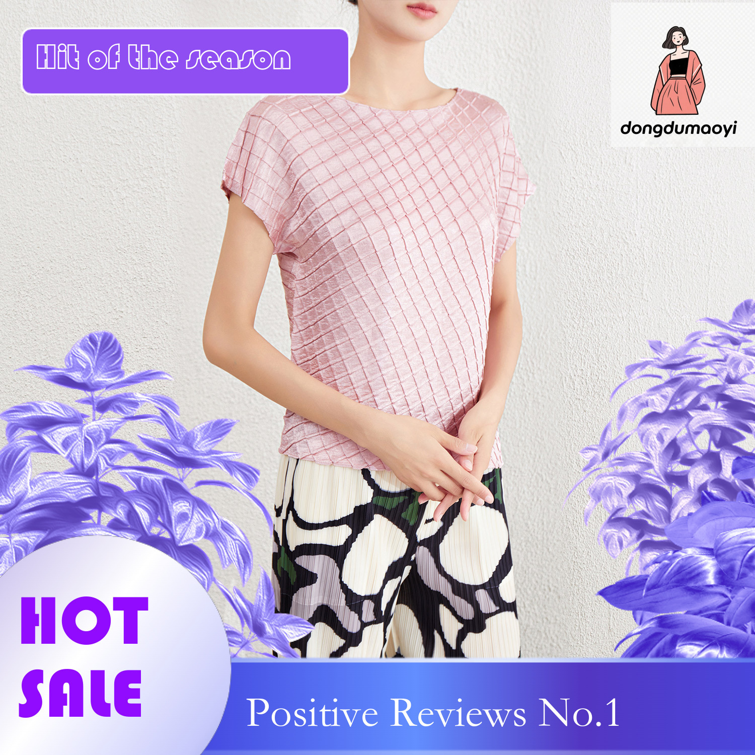 dongdumaoyi French fashion temperament T-shirt for women 2024 Miyake new design sense niche plus size fat mm slimming pleated top