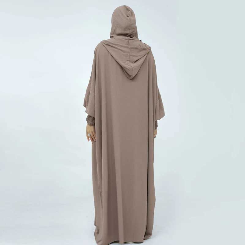 Women Tassel Abayas Muslim Ramadan Prayer Clothing With Hooded Jalaba Solid Casual Batwing Slve Arab Oriental Robe Eid Djellab X250514