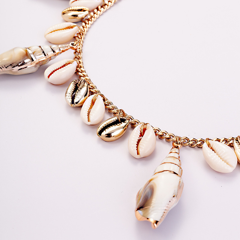 Tooth Snail Shell Pendant Chain Necklace Handmade Straight