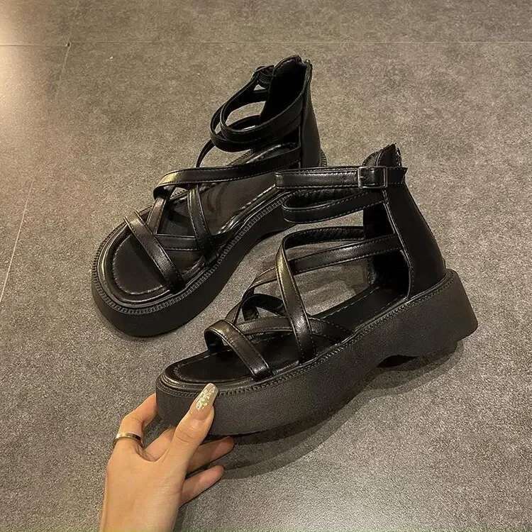 Women Summer Stylish Designer Platform Ladies Comfort Back Zipper Party Sandals Gladiators Peep Toe Shoes