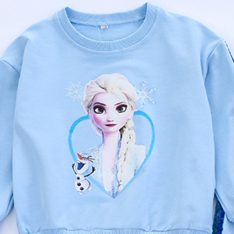 DISNEY Frozen Elsa princess kids designer clothes Spring and Autumn girls' set with sports printed sweatshirt and trousers.