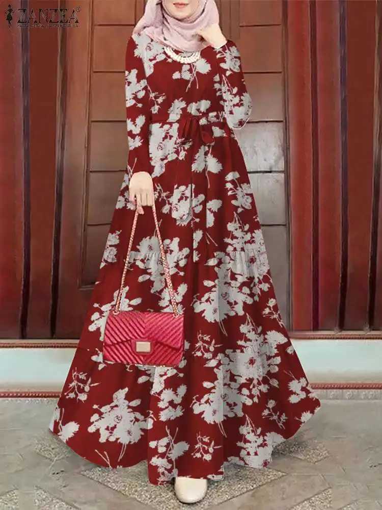 ZANZEA Spring Floral Printed Muslim Dress Long Slve Ramadan Turkey Vestidos Vintage Holiday Maxi Robe Kaftan Islamic Abaya X2505141
