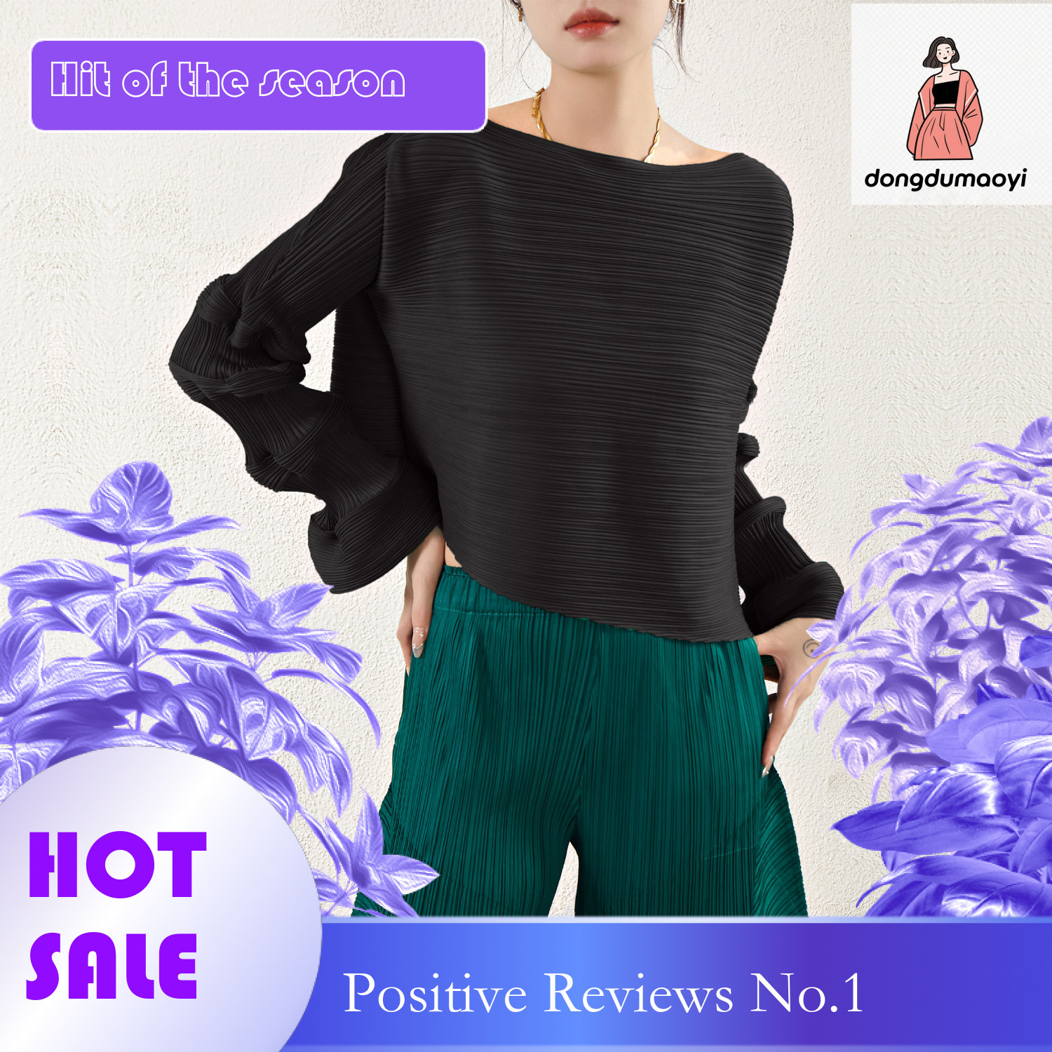 dongdumaoyi Wrinkled Irregular One Shoulder Top for Women's Miyake New Style, High End, Tailored, niche temperament, Pure Desire Base T-shirt