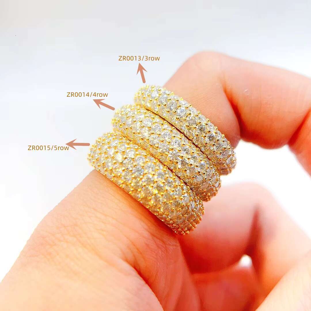 Luxury Design 3 Rows 4 Rows 5 Rows Moissanite Hip Hop Jewelry Diamond Rings Mens 925 Sterling Silver Moissanite Ring for Men