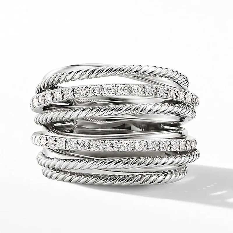 925 Sterling Silver Multiple Row Rings Shiny CZ Metallic OL Style Off La Versatile Finger Rings for Women Fashion JewelryXJ250514