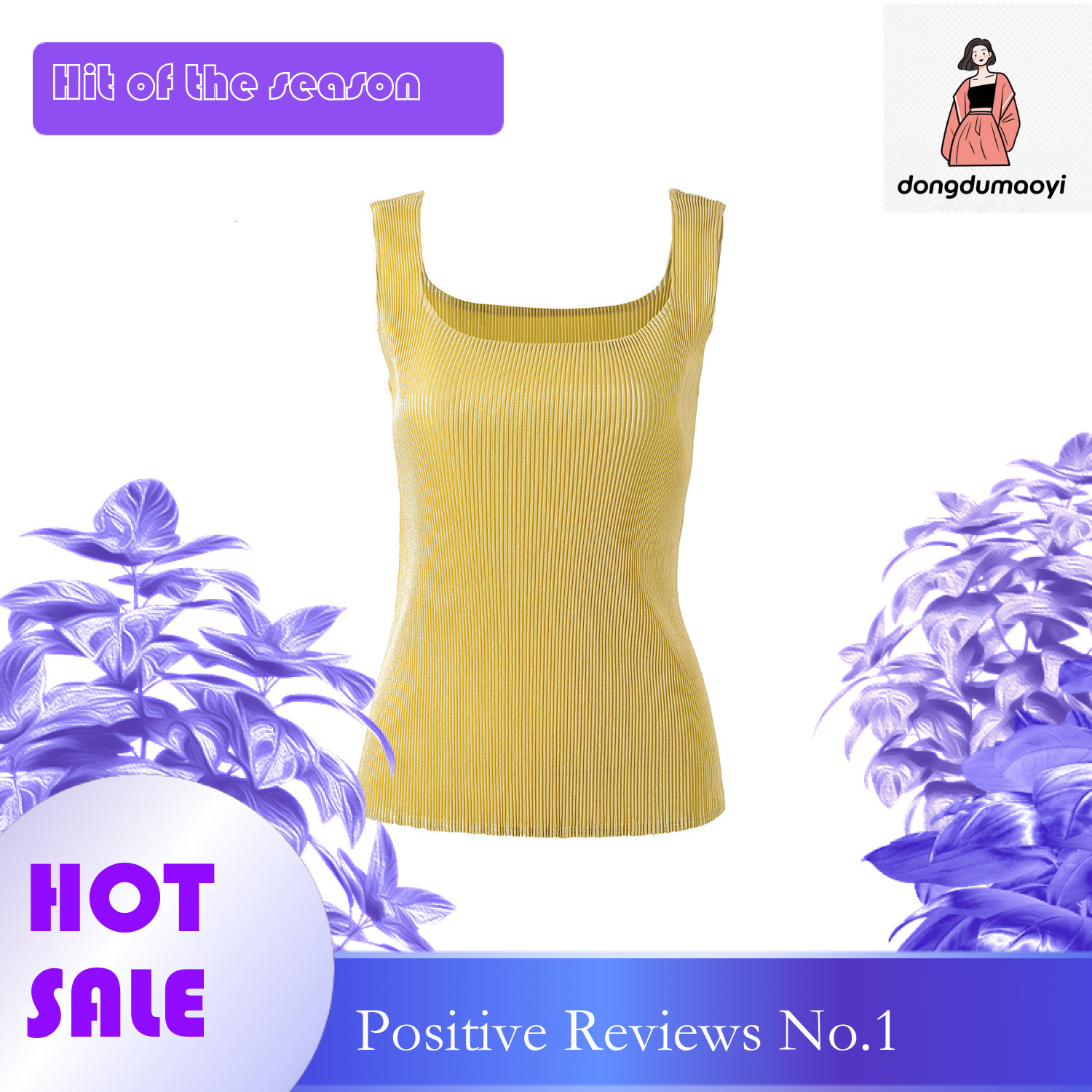 dongdumaoyi French hot stamping new camisole vest women, with a slim fit, elastic, sexy, versatile, and pleated T-shirt for wearing on the outside