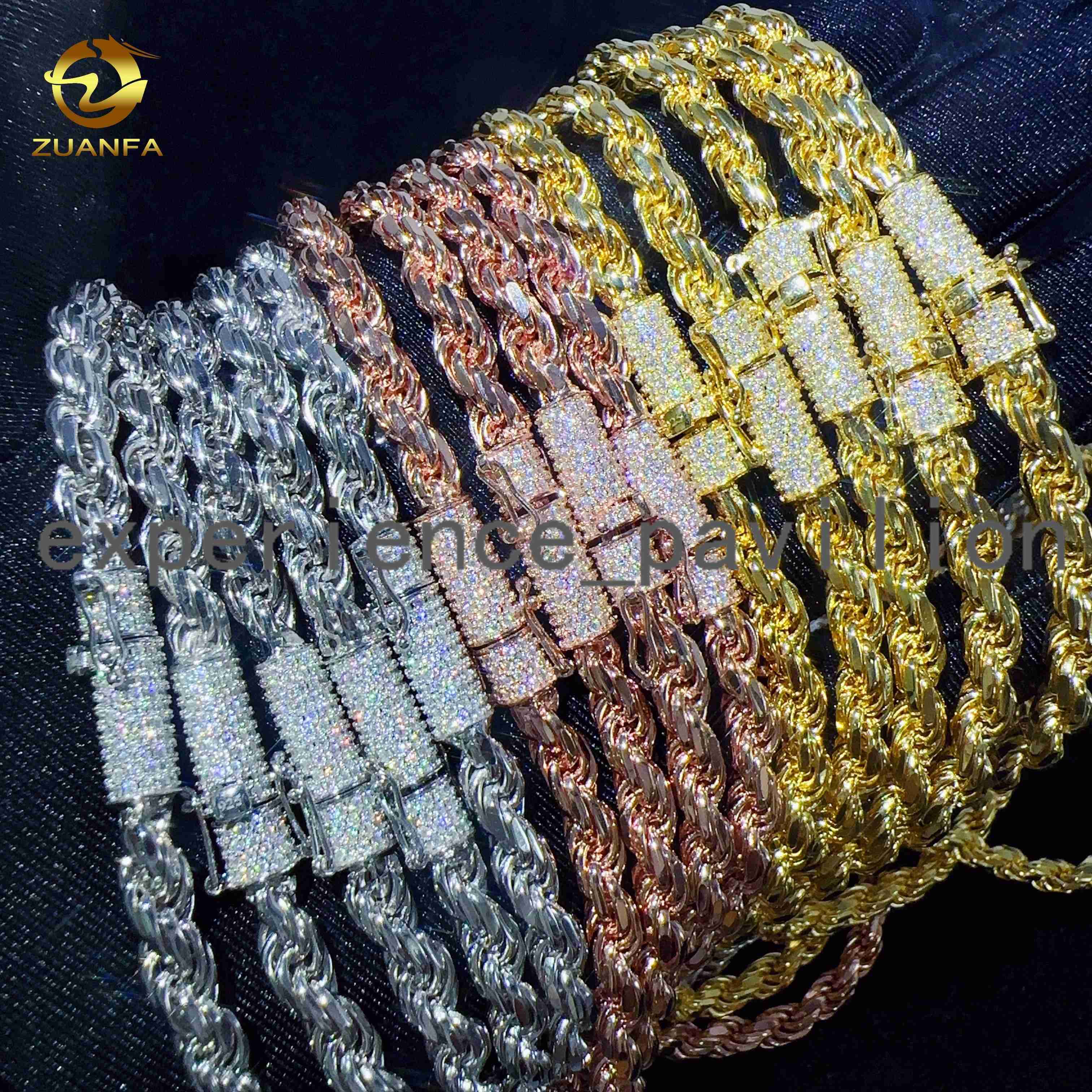 Fashion Hip Hop 6mm 925 Sterling Silver Necklace With Moissanite Clasp Iced Out Rope Chains for Men women
