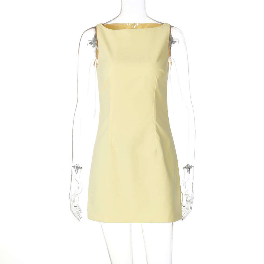 Women's Wear Women's Summer Solid Color Double-Layer Woven New Sleeveless Back Zipper Short Slim Fit Dress