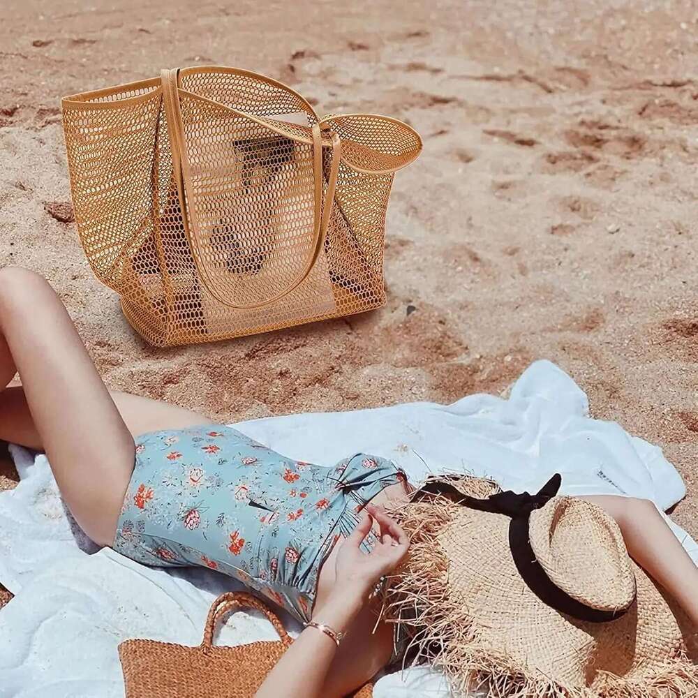 Beach Tote Women Swimming Mesh Shoulder Bags Multifunction Large-Capacity Lightweigh Travel Storage Bag