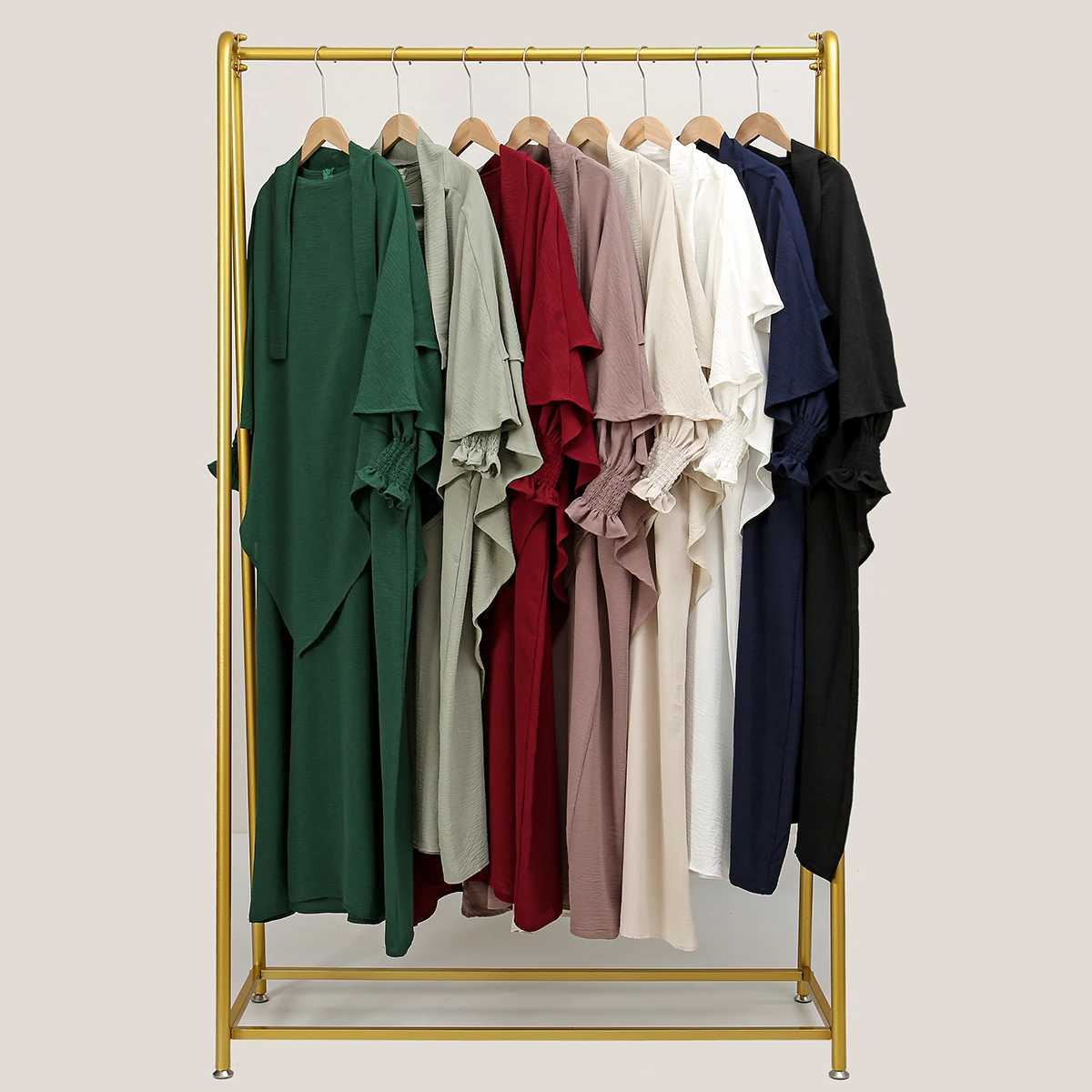 Two Piece Jilbab Prayer Set Abaya for Woman Batwing Hijab Dress Muslim Kimono Kaftan Robe Long Khimar Islam Cloth Jilbab Ramadan X250514