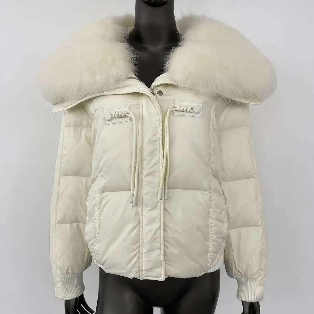 Big Real Fox Collar Fashion Winter Outerwear Women Natural Thick Warm Duck Down Coat Short Streetwear Loose Fur Jacket