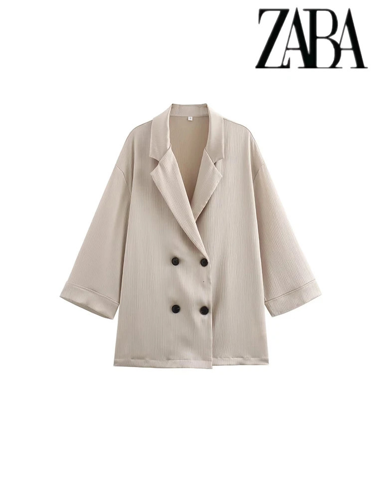 TRAF Womens Solid Color Casual Set Double Chest Collar Jacket High Waist Wide Leg Pants Two Piece 250530