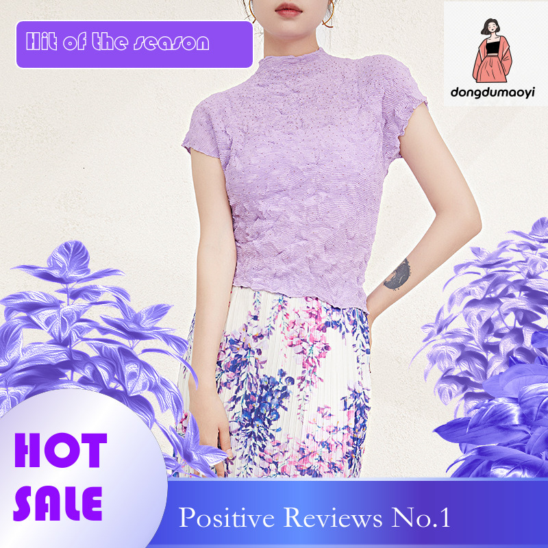 dongdumaoyi French handmade short sleeved T-shirt for summer 2025, new Miyake shirt, women's high-end pleated top, base shirt