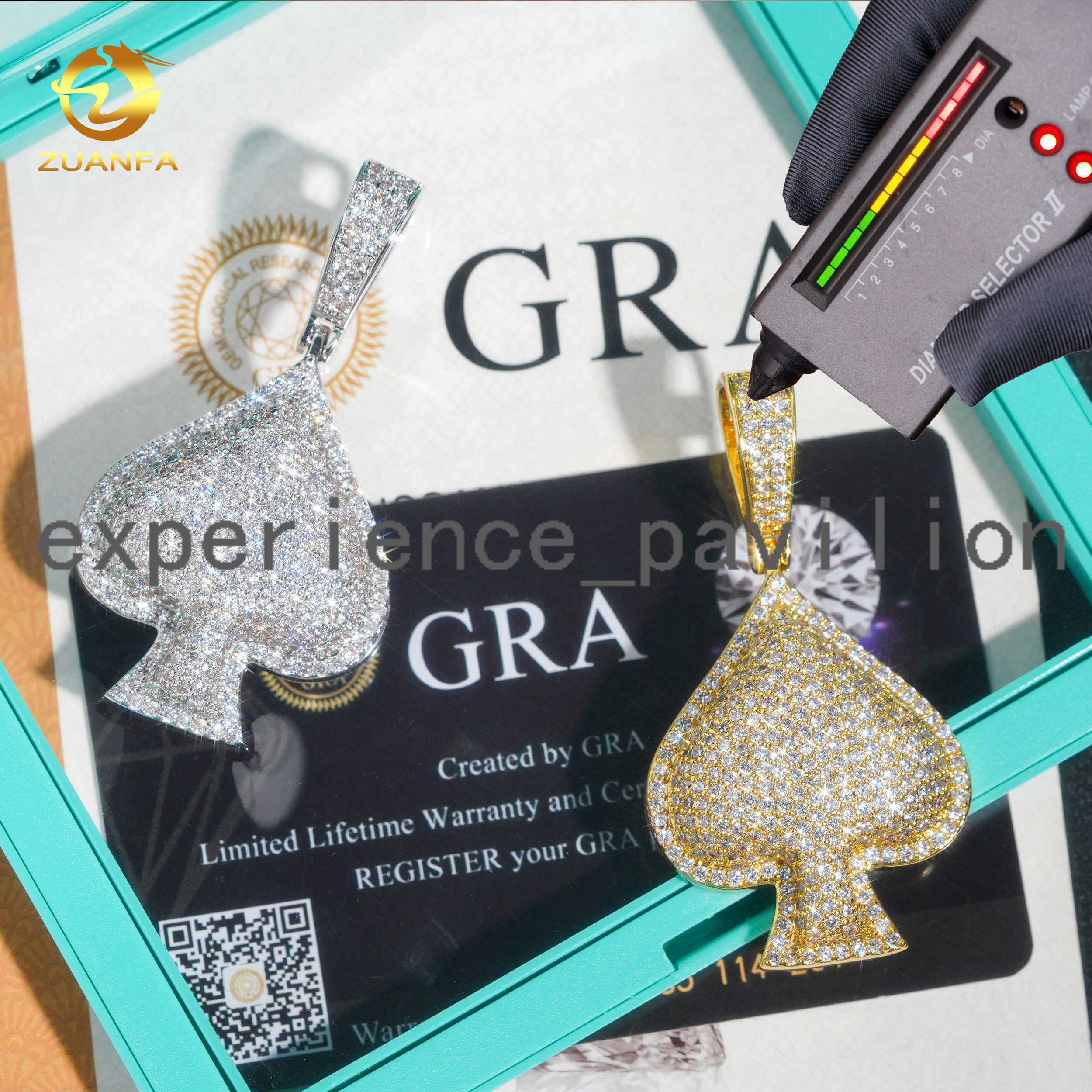 Fashion Playing Card Spade Custom Pendant 925 Silver Hip Hop Pendant Bling Heart Spade VVS Moissanite Pendant for Necklace