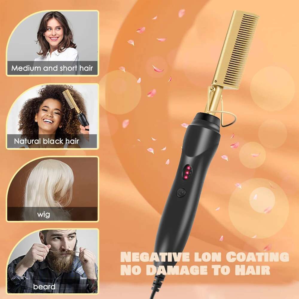 New White Electric Wet And Dry Hair Curler Hot Straightening Heating Iron Environmentally Gold Comb