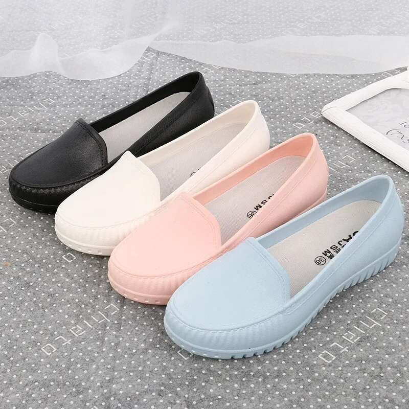 Women's Spring Summer Female Flat PVC Waterproof Women Shoe Non-Slip Comfortable Casual Woman Rain Boots Flats Shoes
