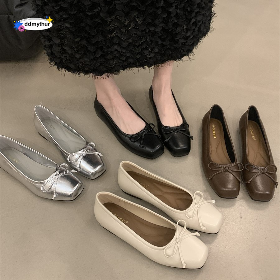 Silver single shoe shallow bow 2025 spring new French gentle evening style flat bottomed scoop shoes for women ddmythur