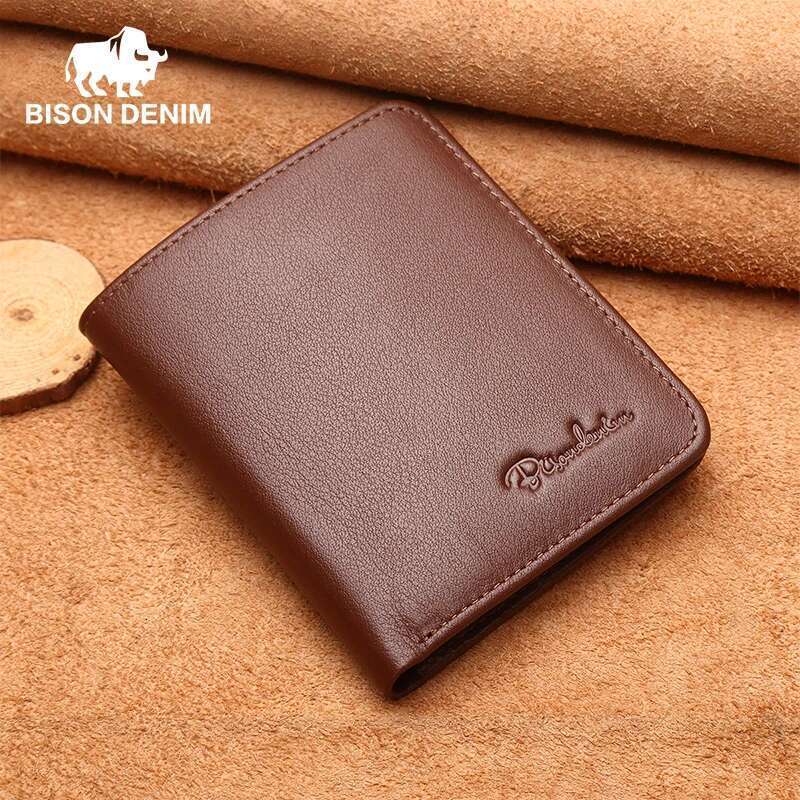 BISON DENIM Genuine Leather Men's Wallets Slim Thin Soft Purse Card Holder Cowskin Best Gift For Men Quality Male Wallet 4429