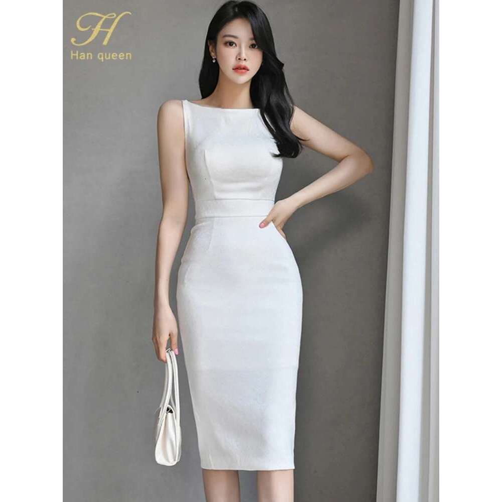 H Han Queen New Woman Clothing Slim White Sheath Pencil Summer Dress Office Party Elegant Dresses For Women Fashion Vestido