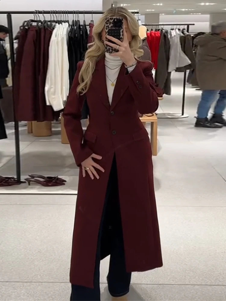 Long Waist Cinched Suit Coat Jacket V-Neck Minimalist Slim Fit Elegant Women Overcoat Top Professional Formal Spring 250513