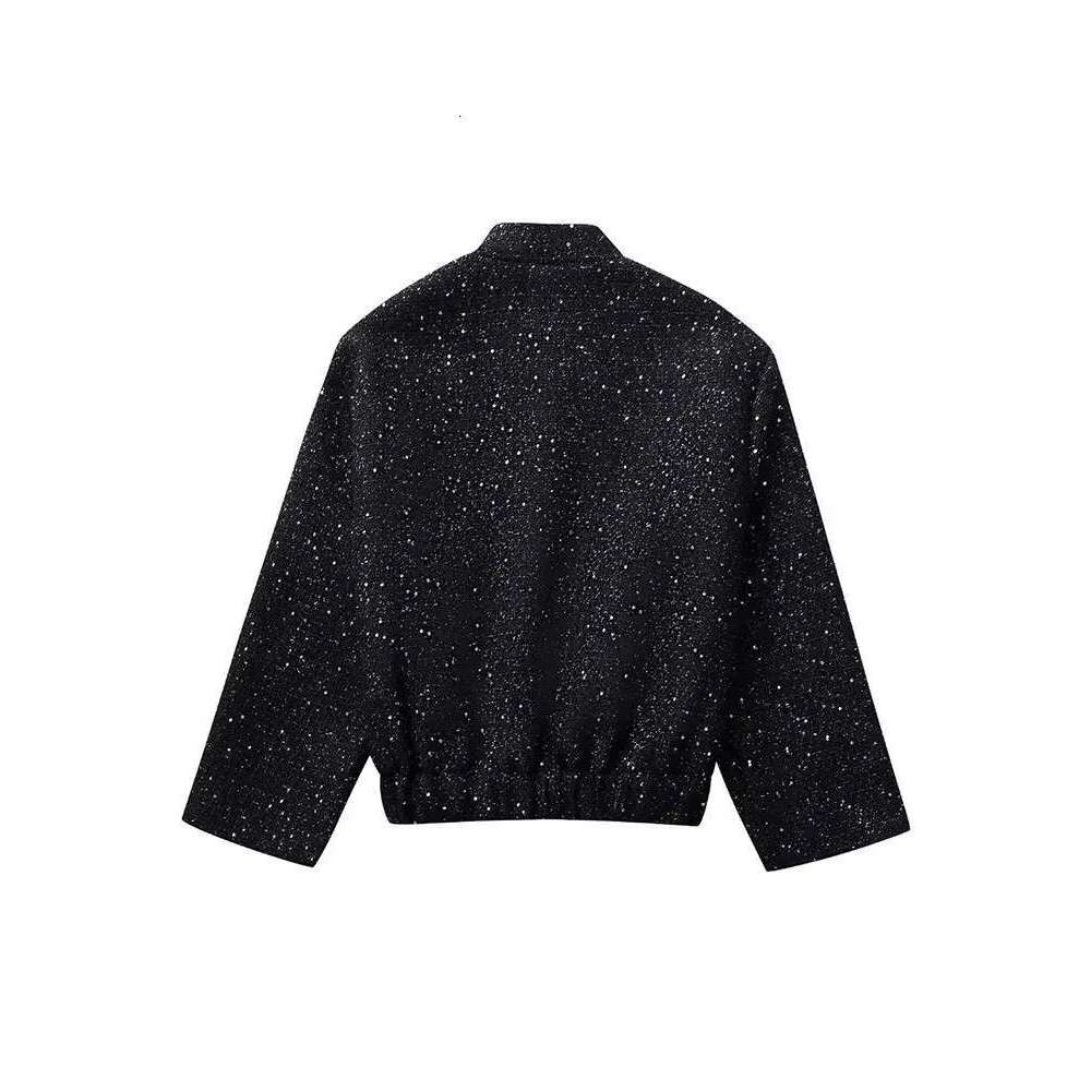 Nlzgmsj Women Shiny Sequin Jacket Y2k Gold Color Stand Collar Long Sleeve Short Coat Autumn Winter Ladies High Streetwear Designer Designer